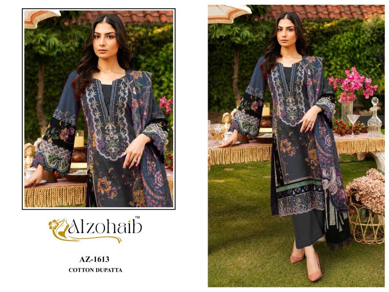 Farida Vol 2 By Alzohaib Chiffon Dupatta Cotton Salwar Kameez 